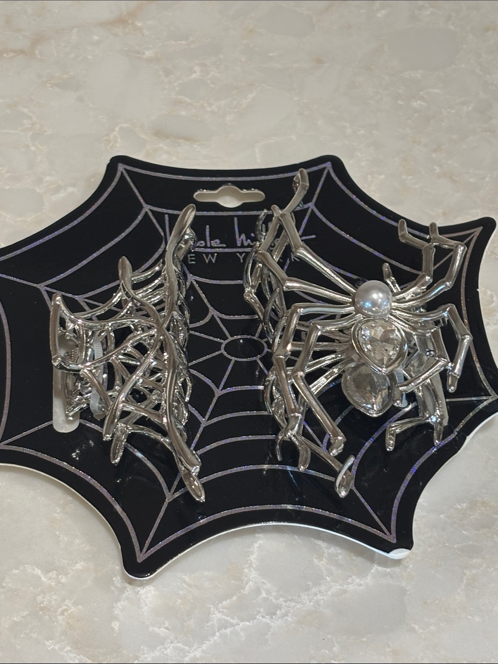 NWT Nicole Miller Silver Spider Web Hair Clips